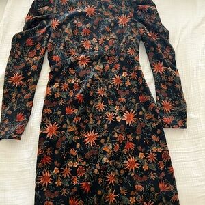 Chelsea28 Black with Orange/Green Floral Long Sleeve Dress
